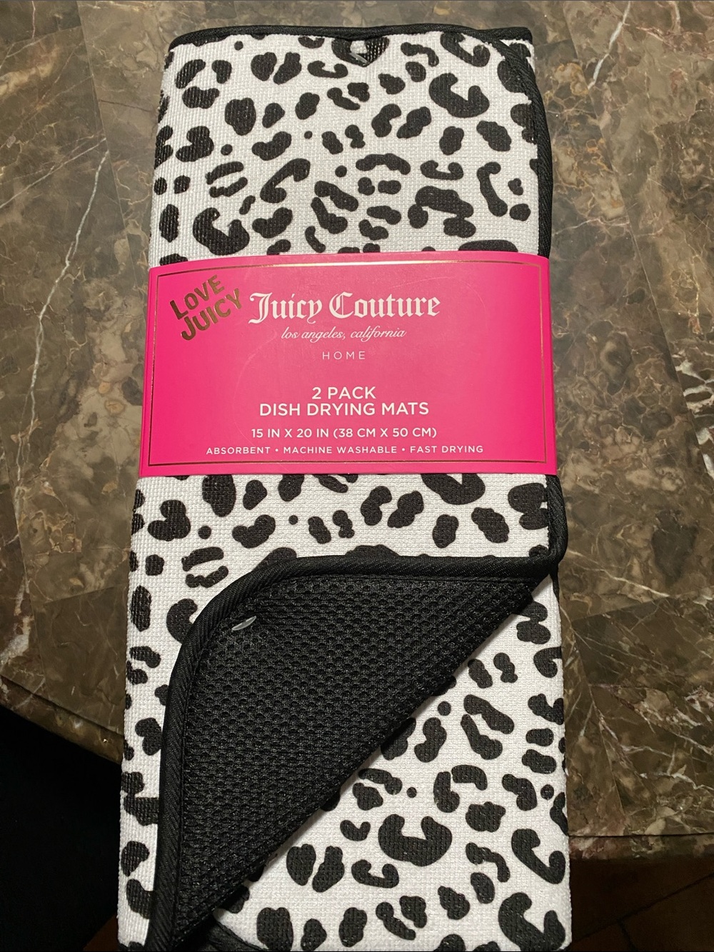 Juicy Couture Black & White Leopard Print Dish Drying Mats - 2 Pack